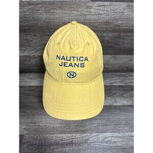 Vtg Nautica Jeans Company Cap Hat Yellow Nylon Adjustable Strap